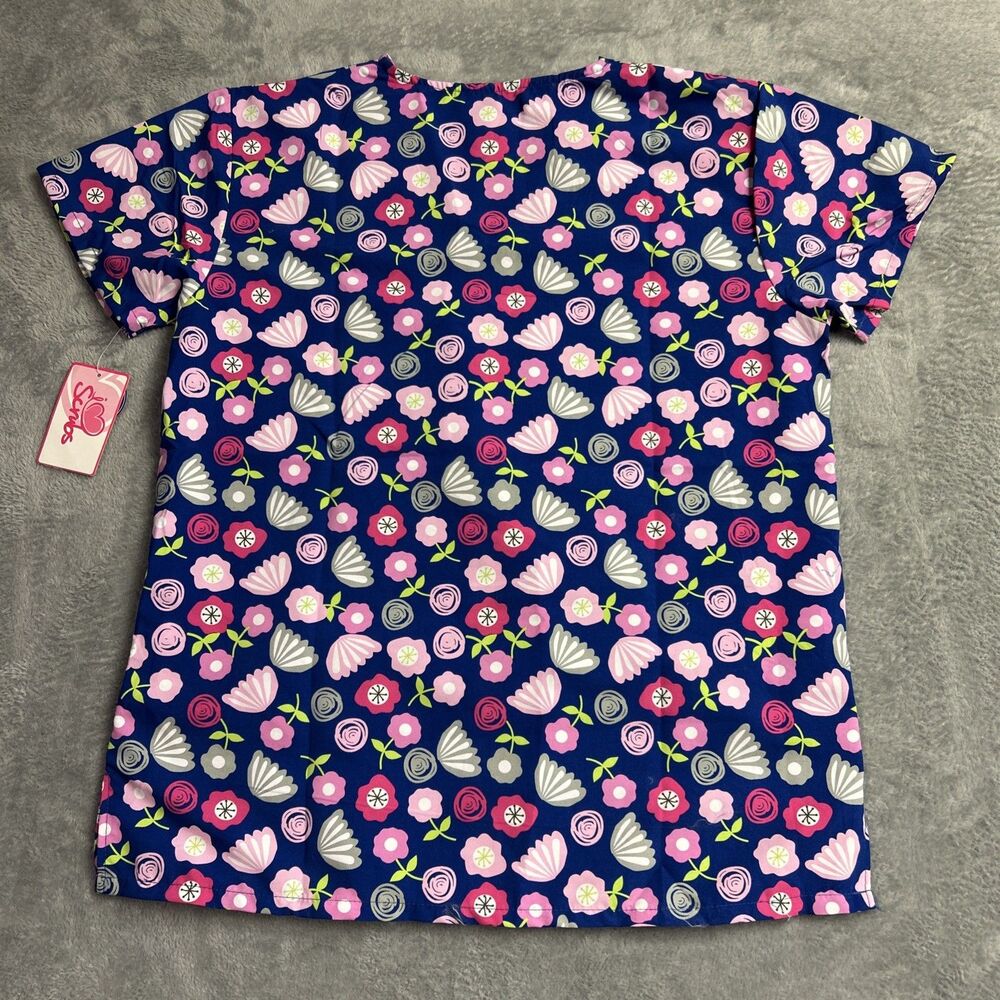 Scrubs Brand Womens Scrub Top Floral Blue/Pink/Gray Sz. M Shirt Top - Picture 7 of 7